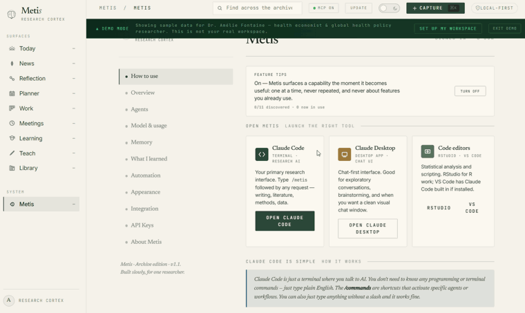 A tour through the Metis tabs