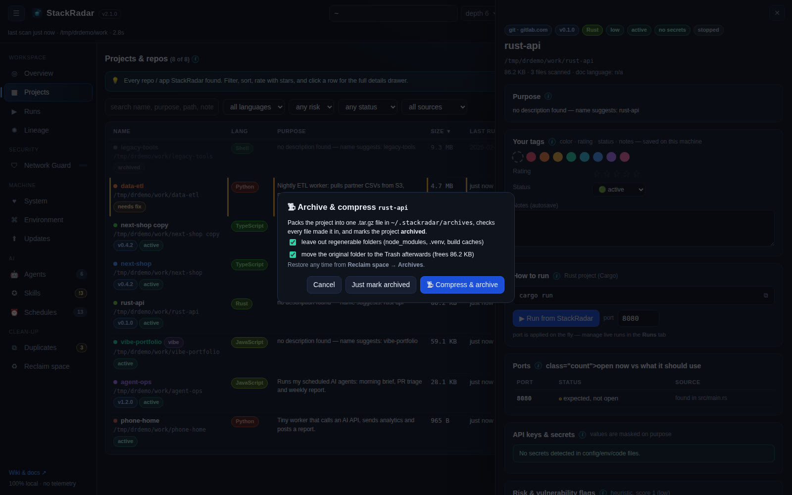 Archive dialog