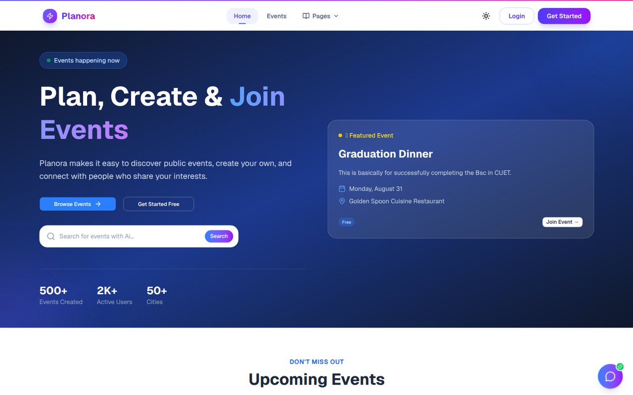 Planora — Event Management Platform screenshot