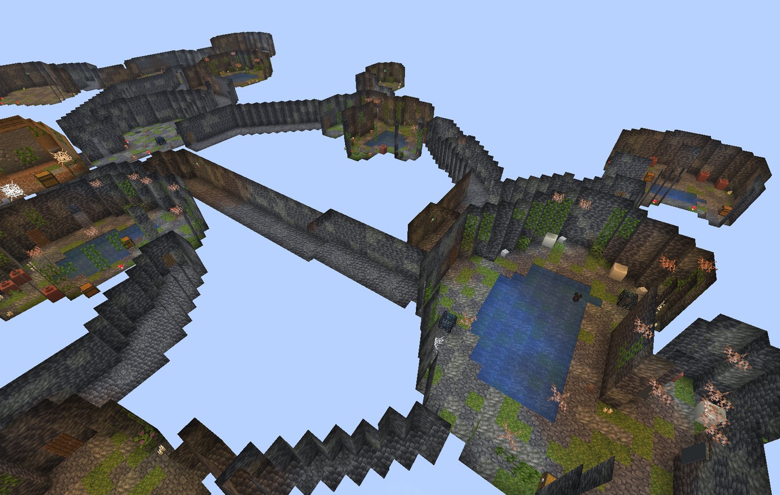A Caverns level: no grid, corridors curve and wind