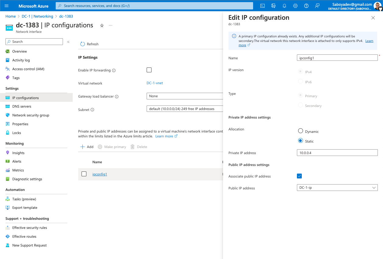 domain controller static ip