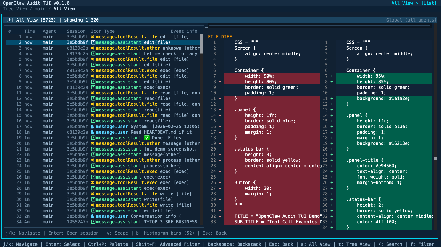 OpenClaw Audit TUI preview