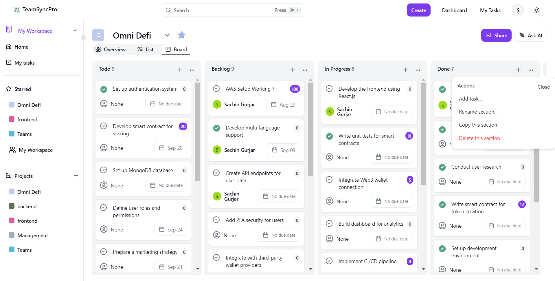 Task Board with Options