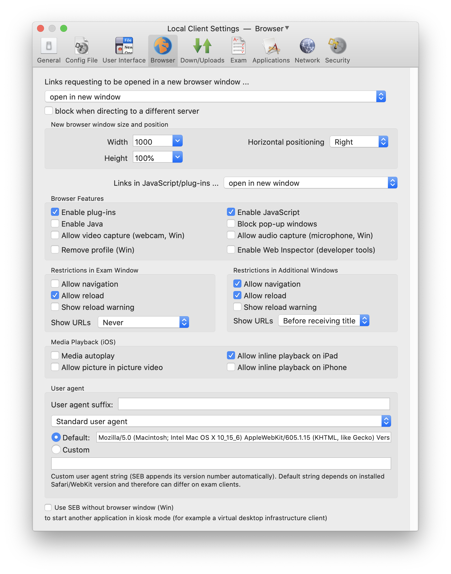 SEB Preferences Window Browser Pane