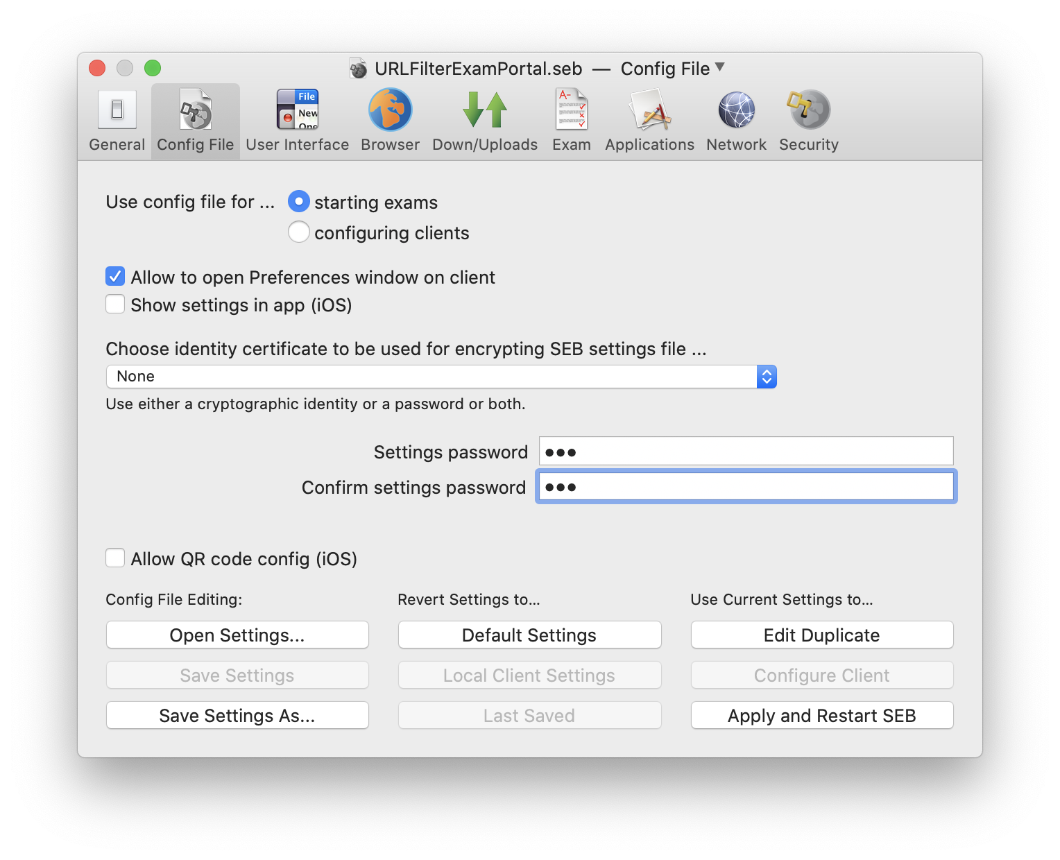 SEB Preferences Window Config File Pane