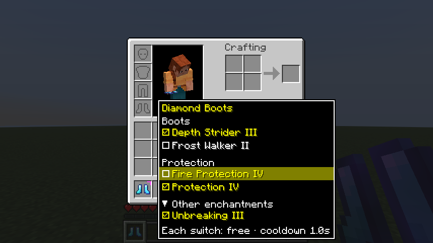 High-contrast Adjust panel profile on diamond boots
