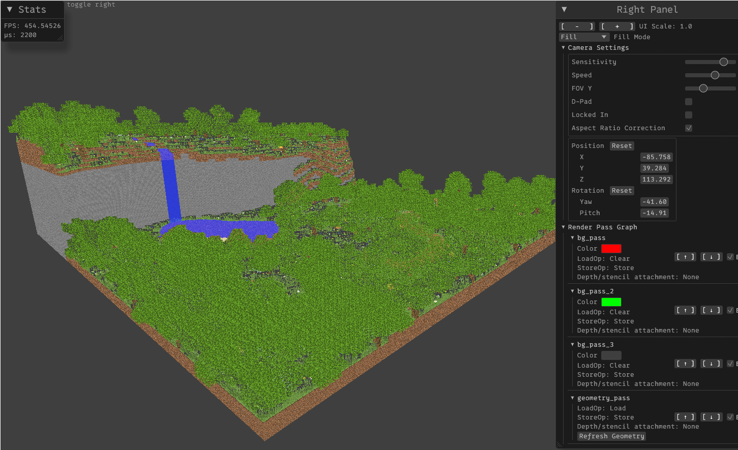 A Minecraft-style forest scene rendered in Oxide