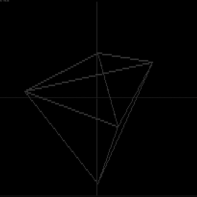 Rotating triangular bipyramid rendered in a terminal