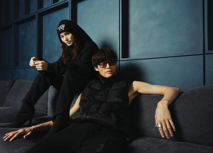 Black studio apparel set showing finished cut and sew garments
