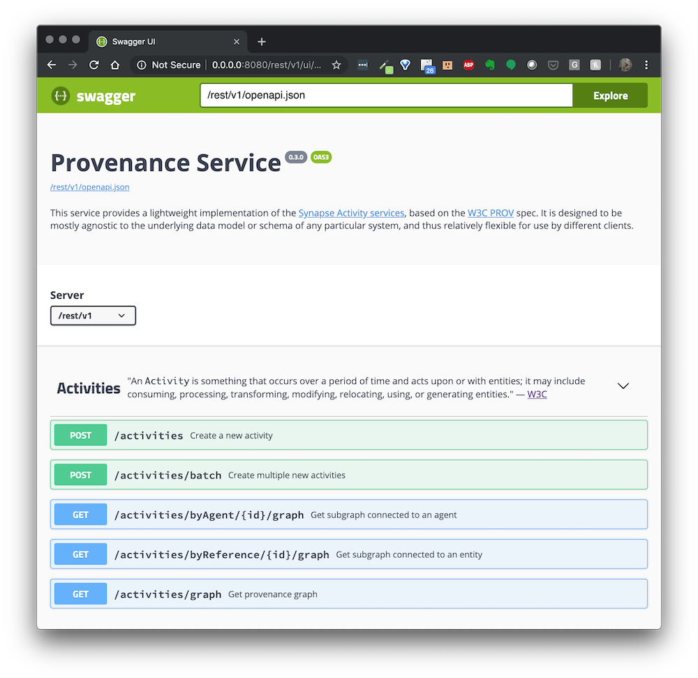 provenance swagger ui