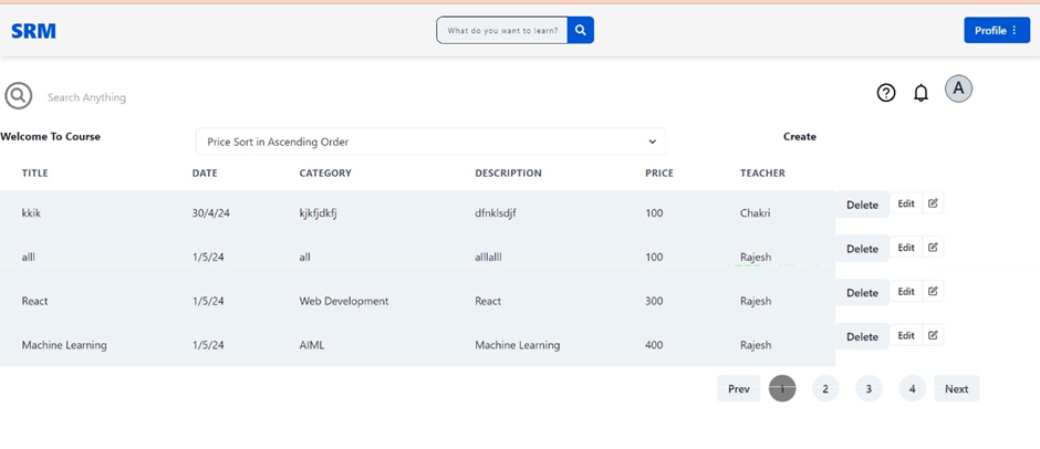 All Courses Shown to Admin