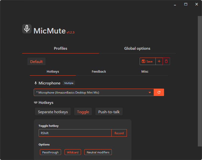 The first time you launch MicMute, a configuration window will open
