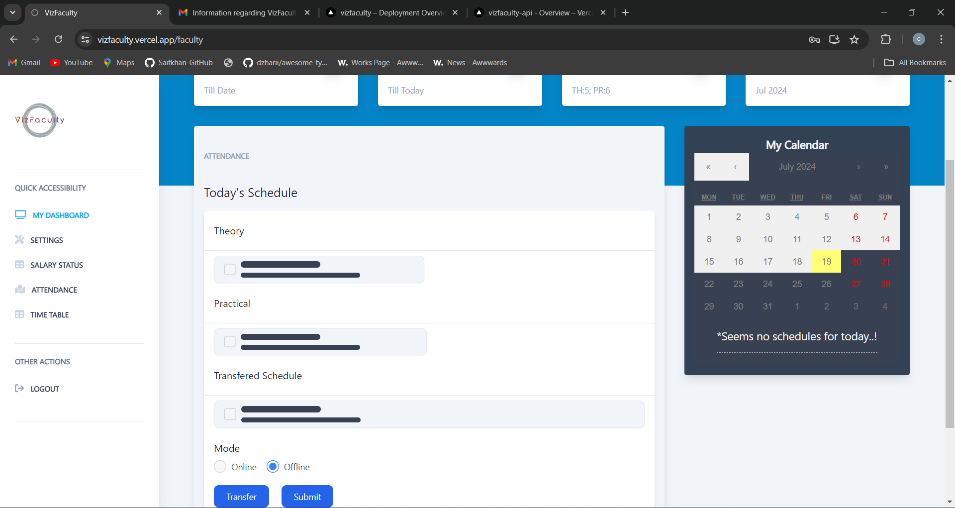 faculty dashboard loading