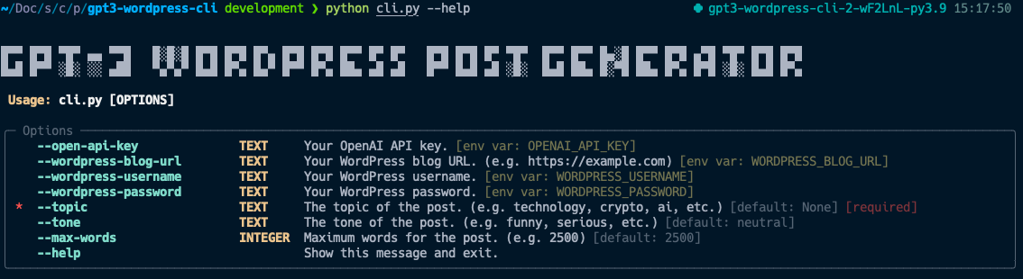 GPT3 WordPress Post Generator
