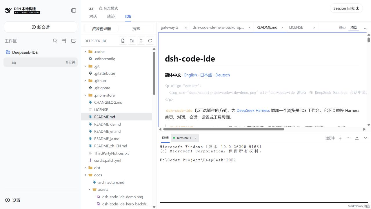 README 的 Markdown 安全预览，在 IDE 中与代码和终端并存