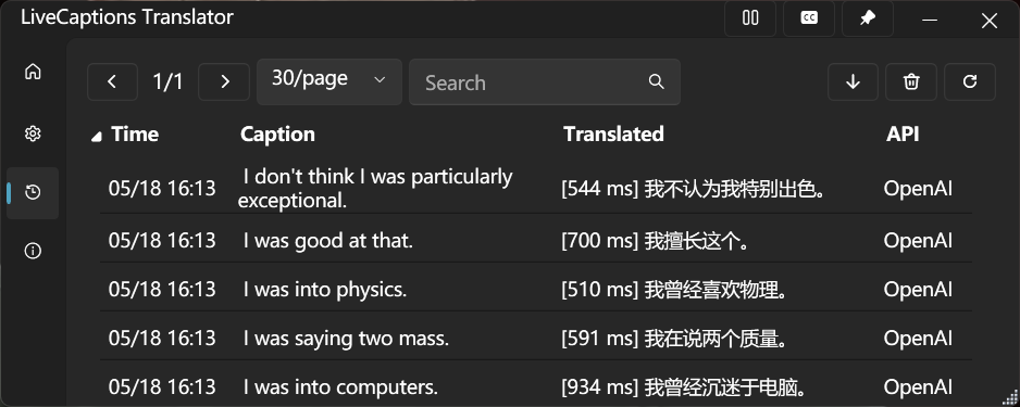 Translation history