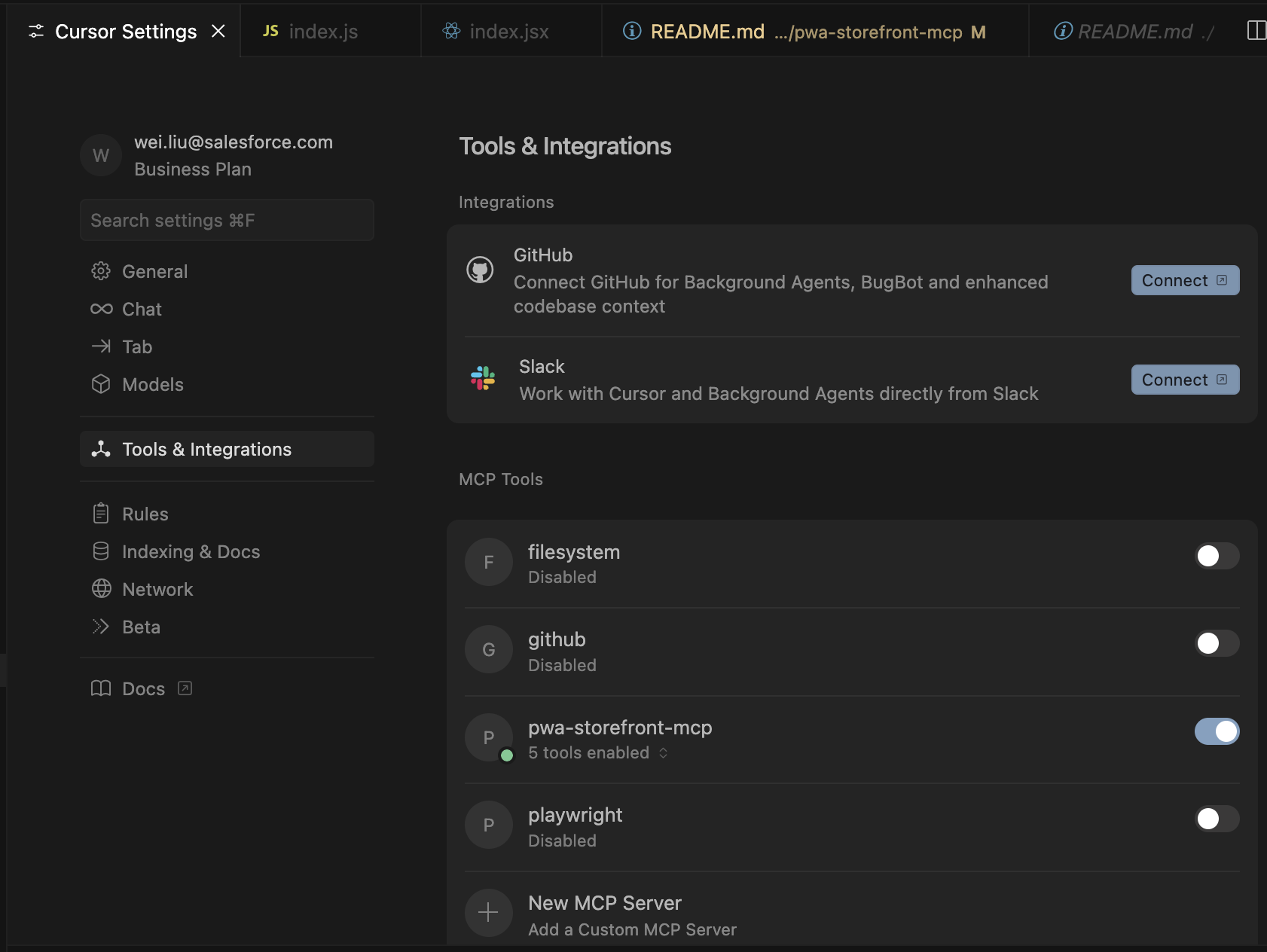 Cursor MCP Tools Screenshot