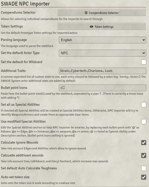 NPC Importer Settings