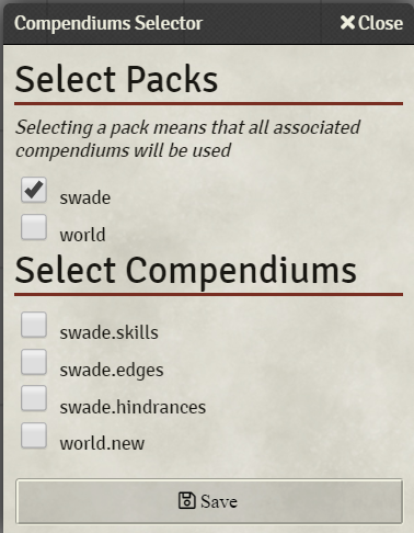 Compendiums Selector