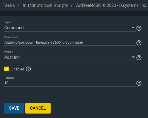 Spindown timer post init task