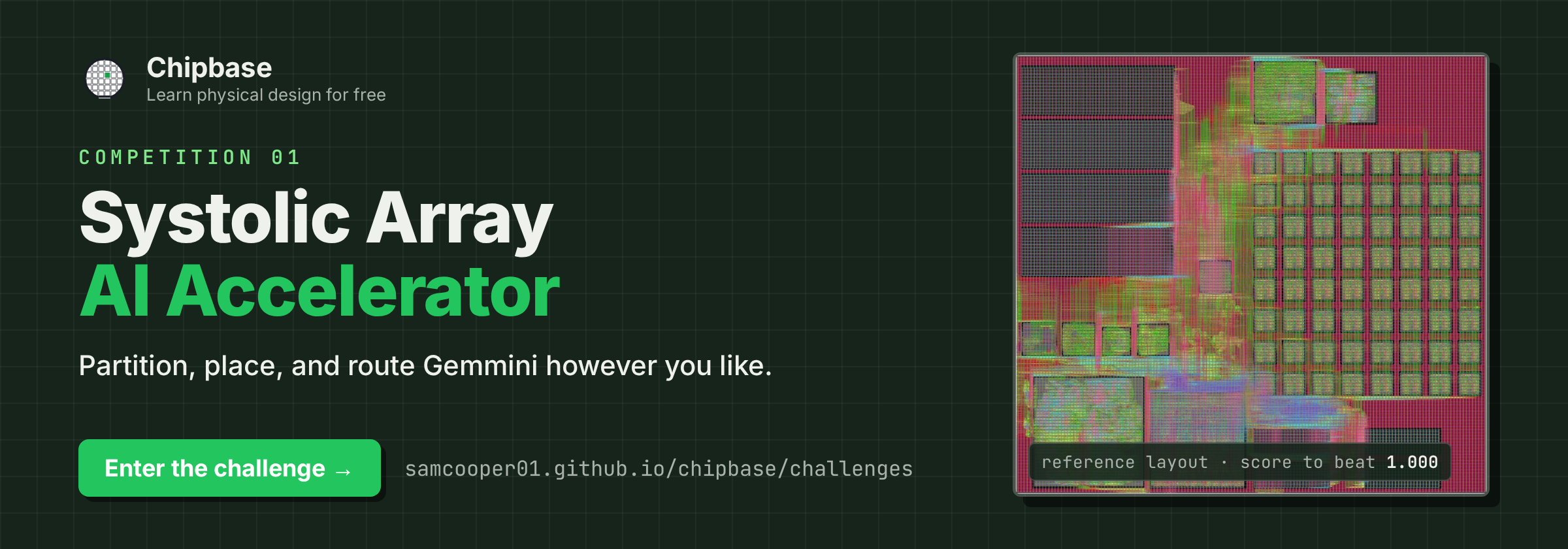 Chipbase Competition 01: Systolic Array AI Accelerator. Take Gemmini from RTL to a complete layout in the ASAP7 predictive process, using only open-source tools.