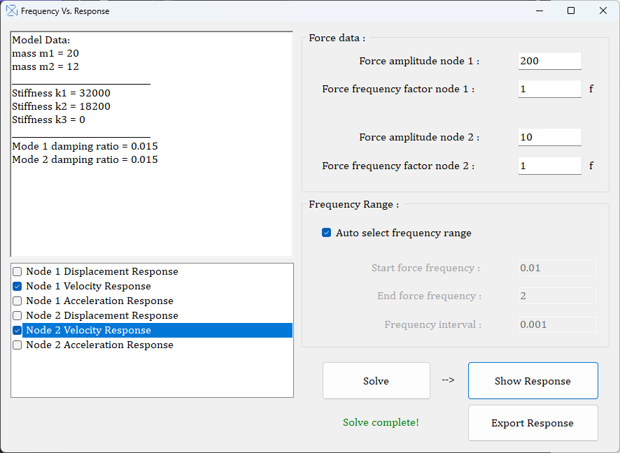 Frequency vs Response UI