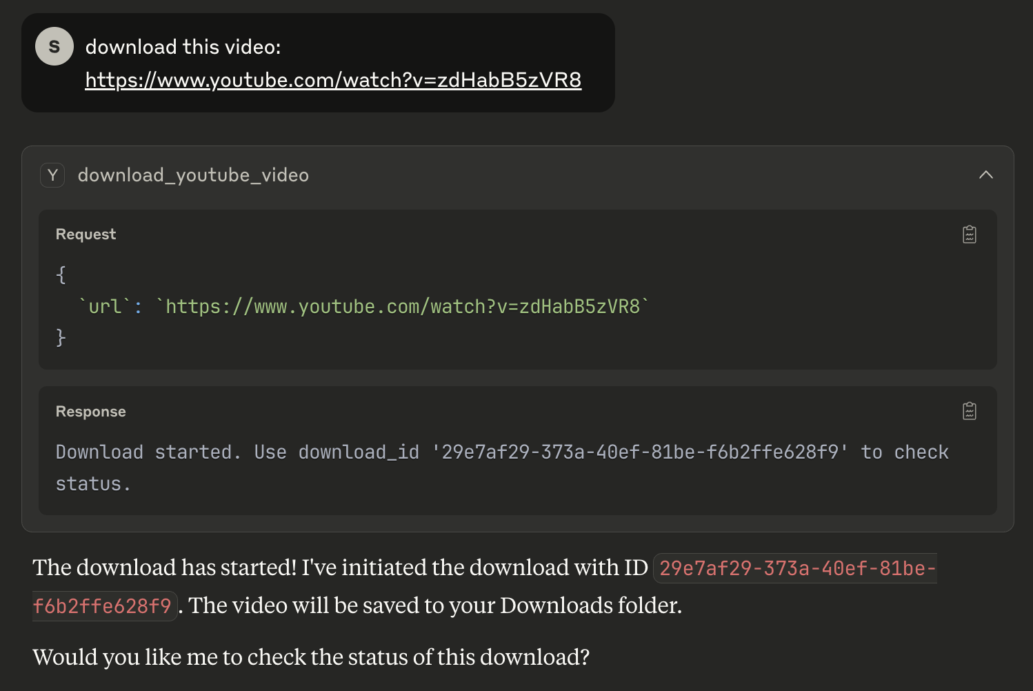 Claude YouTube Download Demo