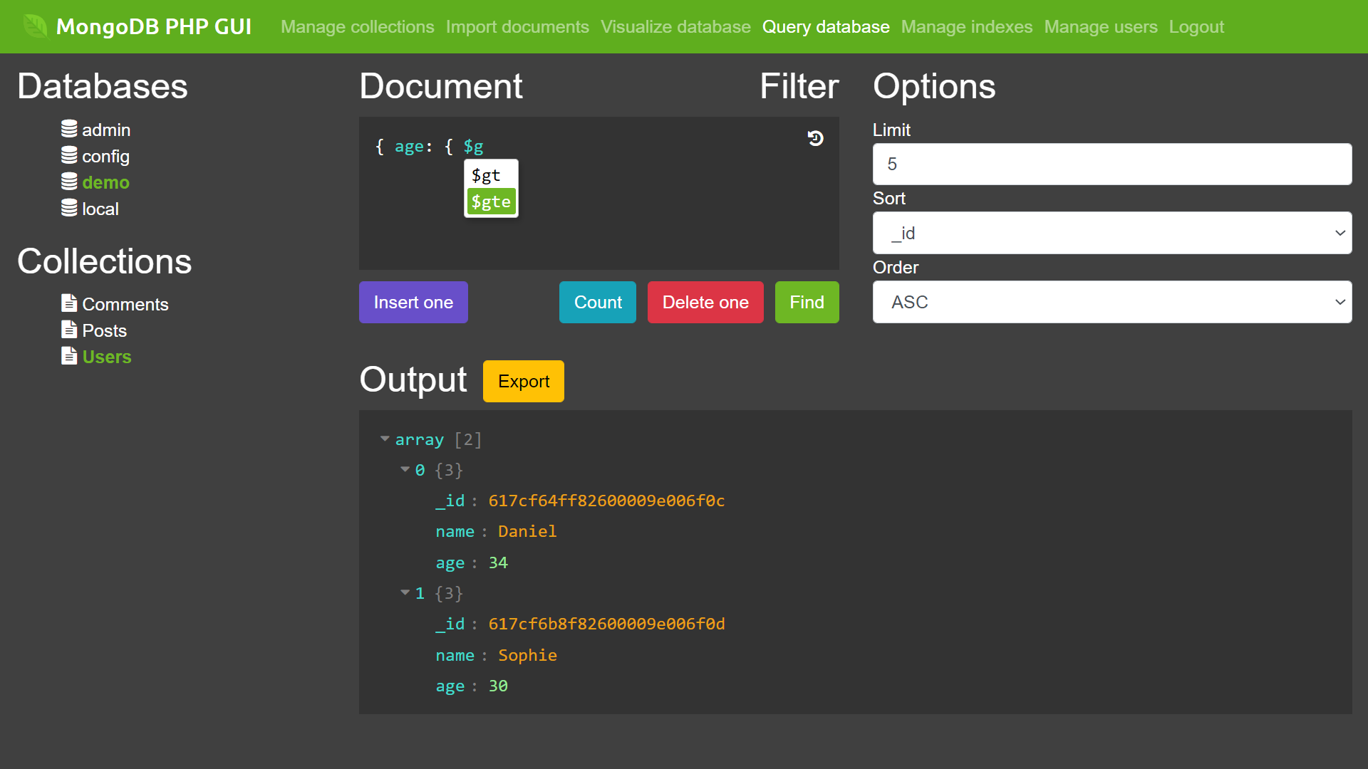 MongoDB PHP GUI - Query Documents