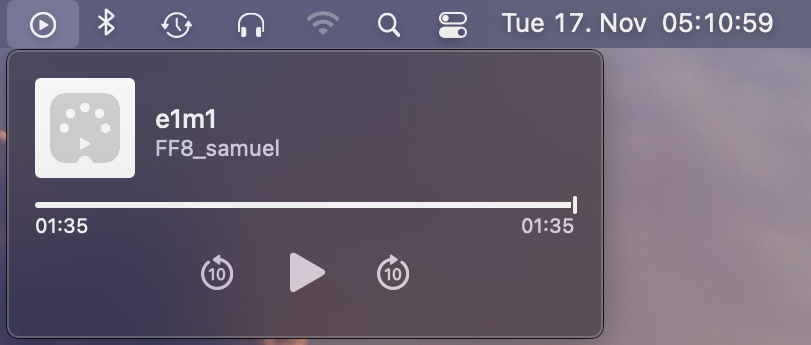 Screenshot of the Now Playing widget in Big Sur