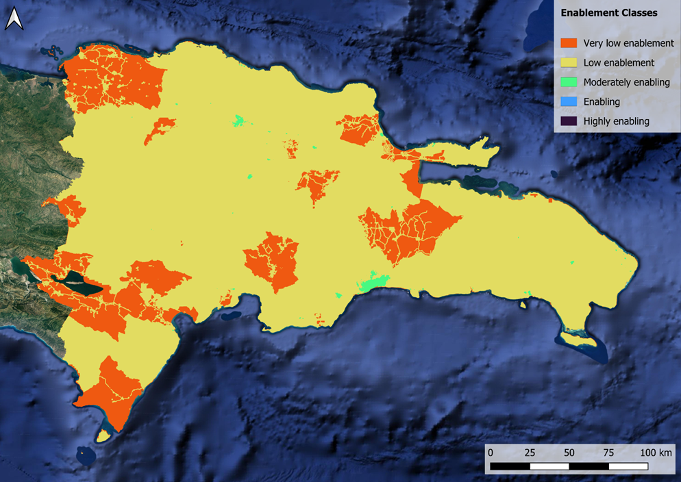 Raster results concerning enabling environments for the Dominican Republic