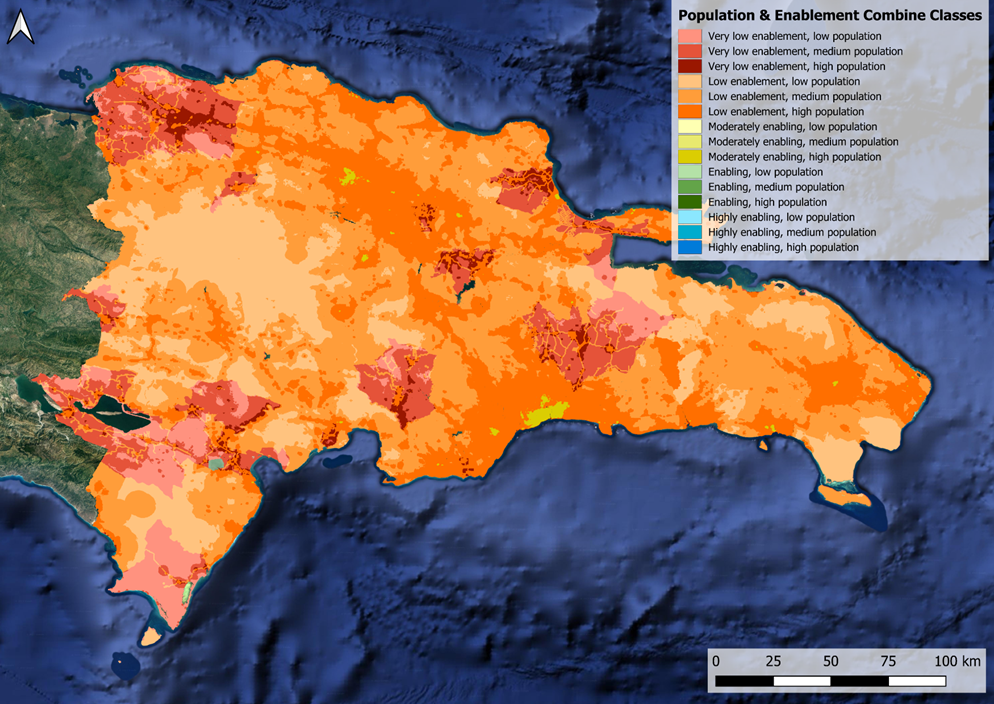 Raster results concerning enabling environments with respect to women’s population for the Dominican Republic