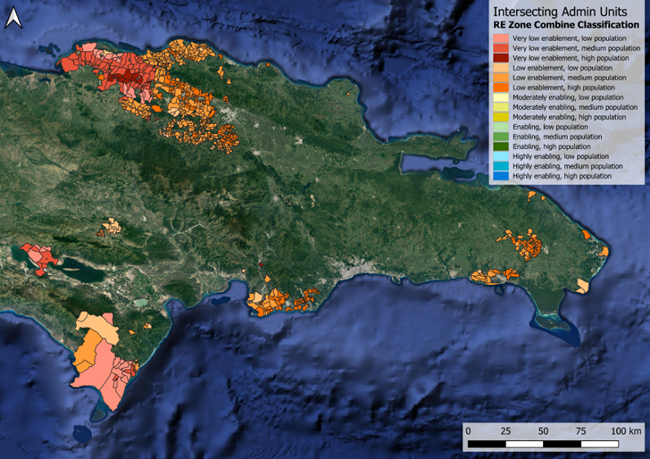 Aggregate results concerning enabling environments near RE sites with respect to women’s population for the DR