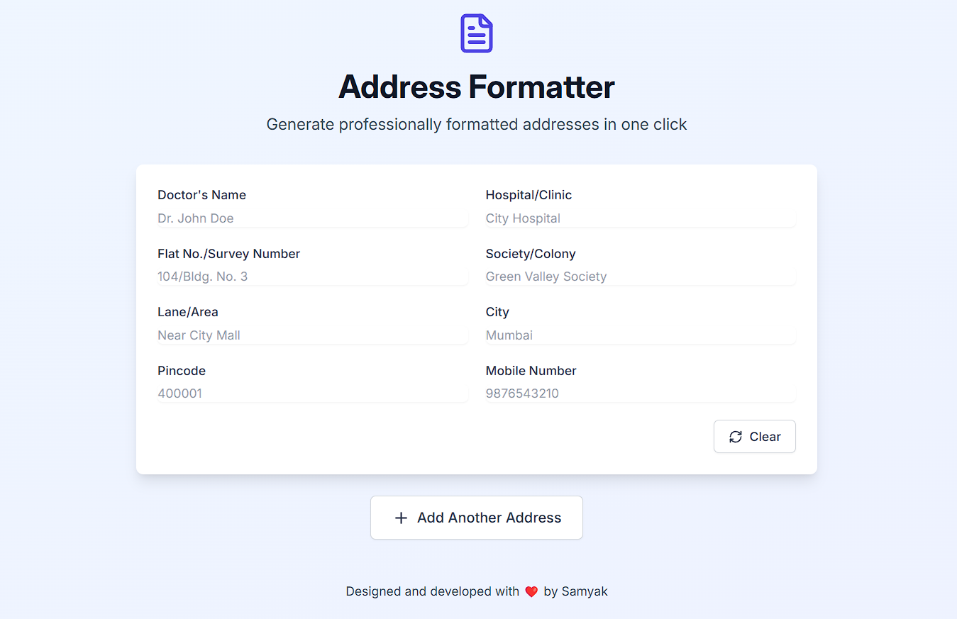 GitHub - SamyakNagdive/Address-Formatter: Generate professionally ...