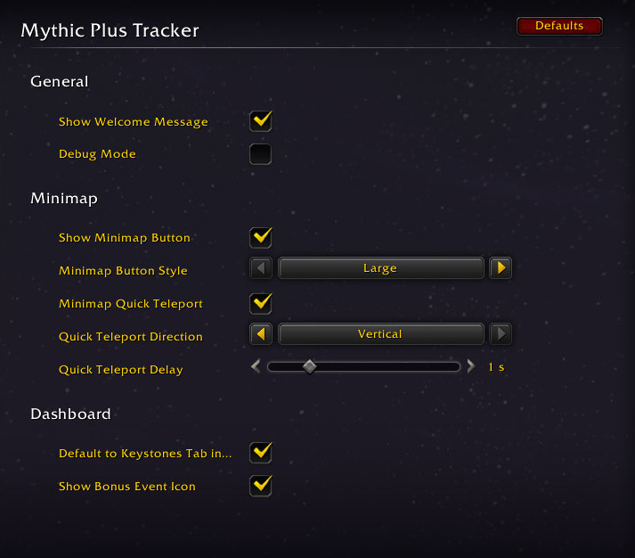 The addon's settings panel