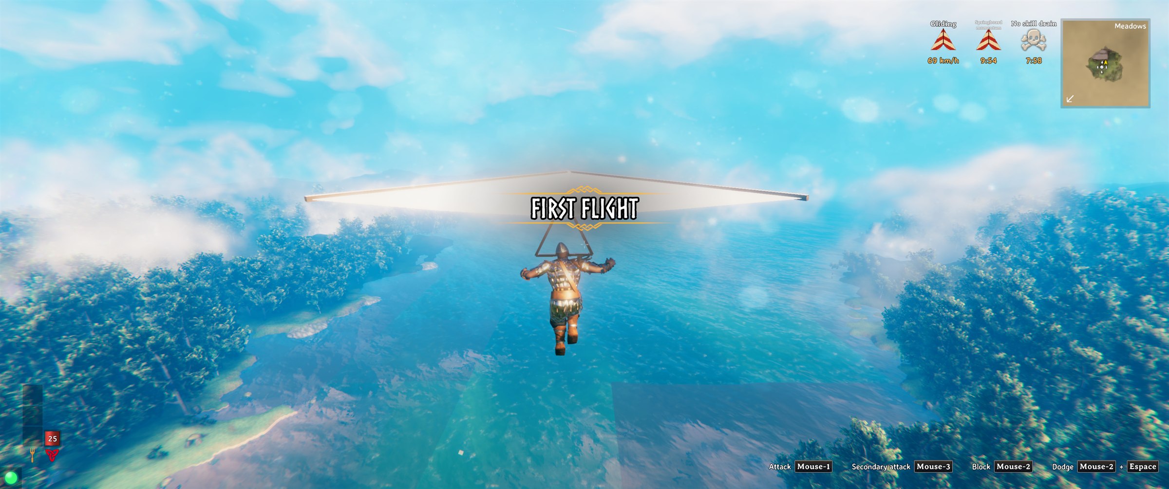 First flight: gliding over the sea after the wooden springboard