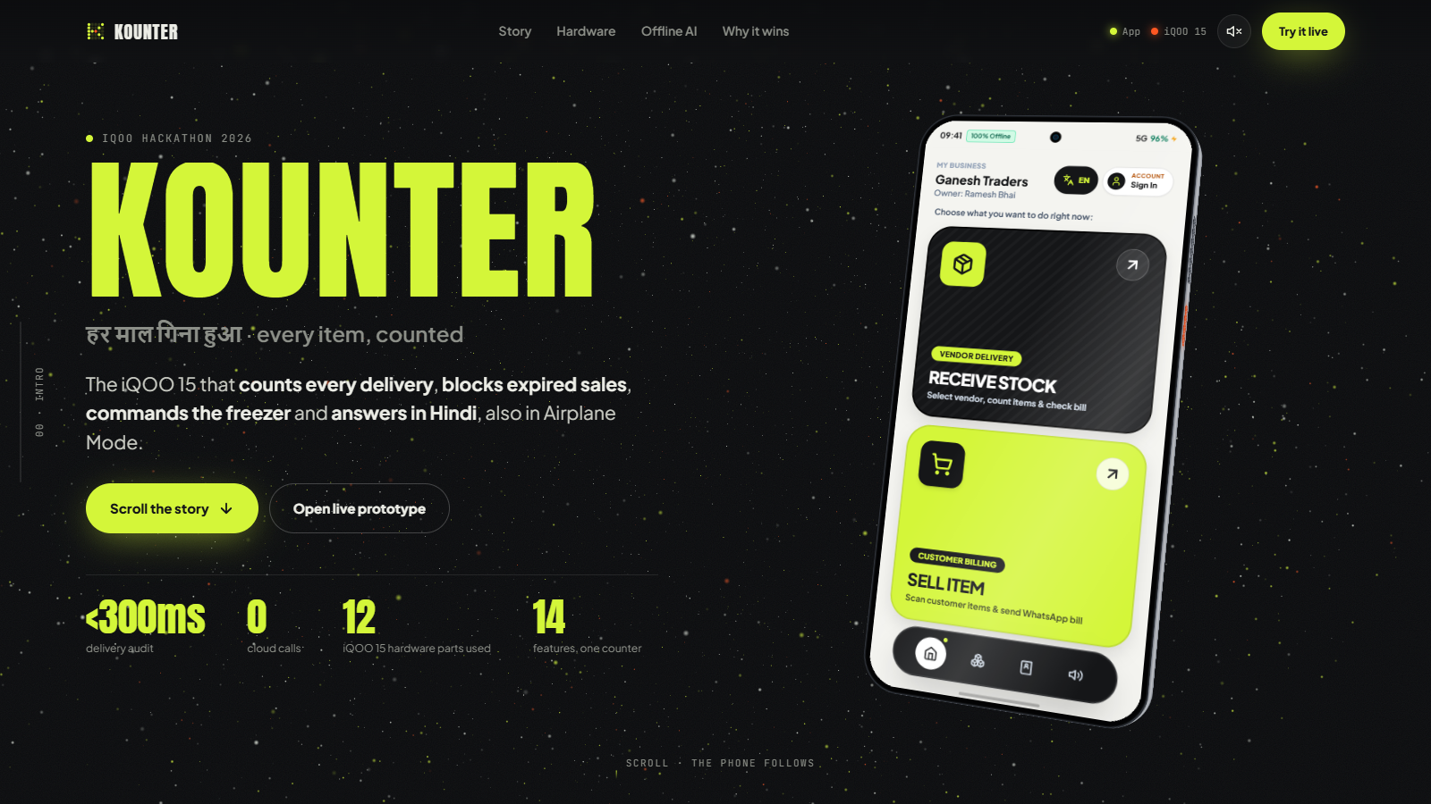 Kounter showcase website hero