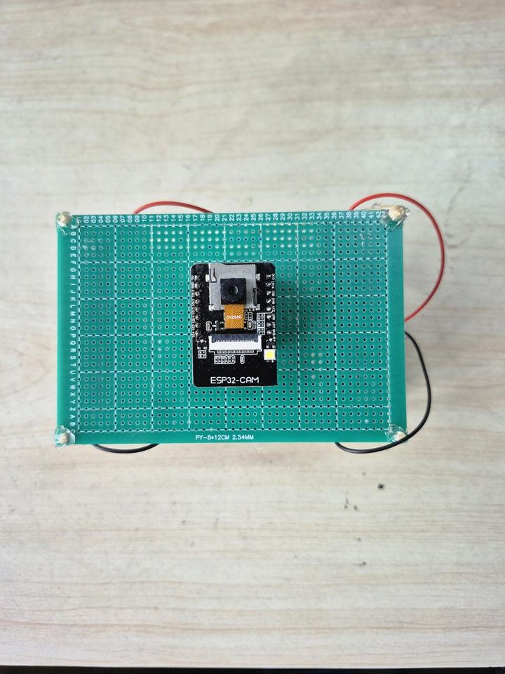 ESP32-CAM vision node on perfboard