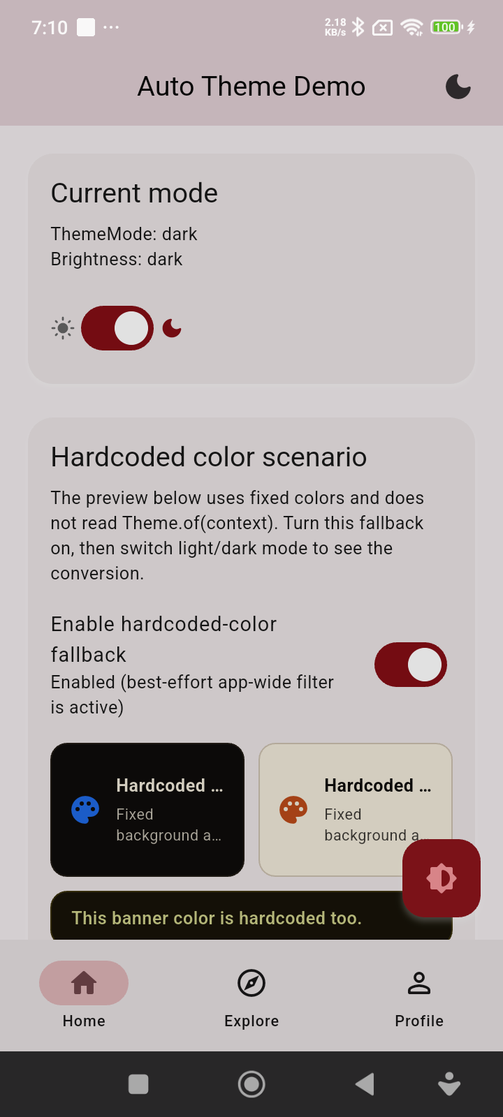 Dark mode with hardcoded fallback