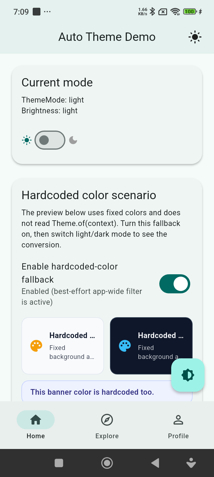Light mode screenshot