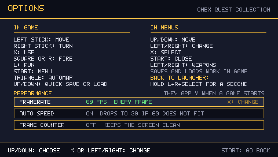 Options screen