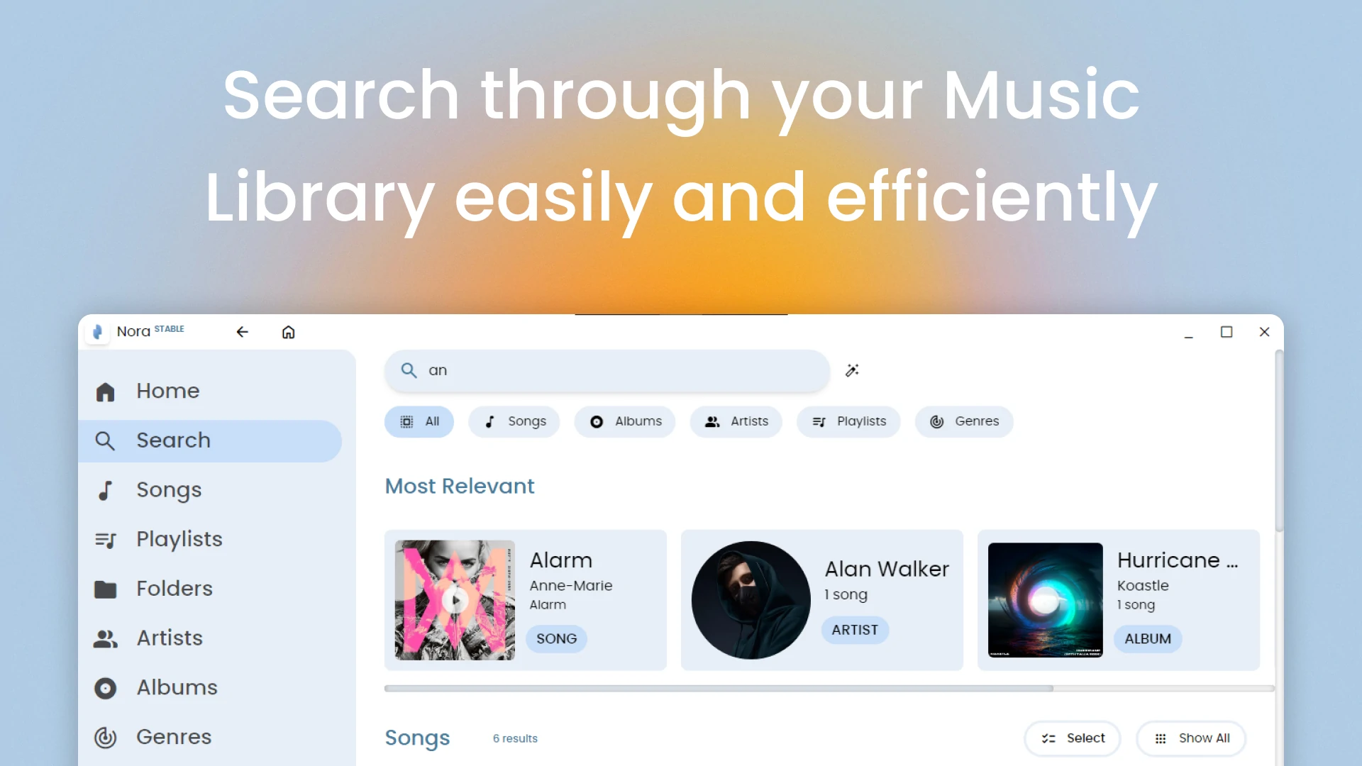 Search through your music library easily and efficiently