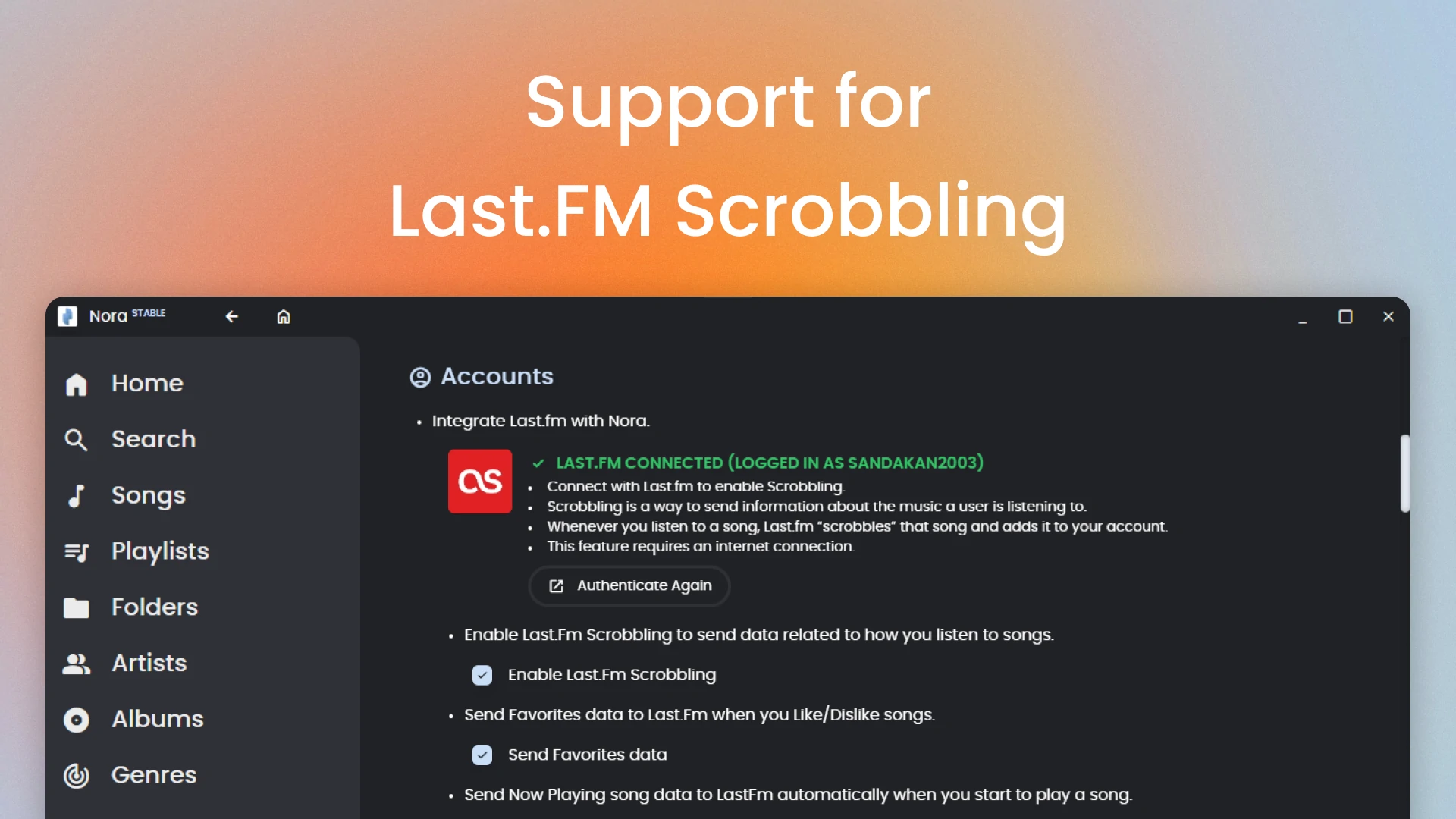 Support for Last.FM Scrobbling
