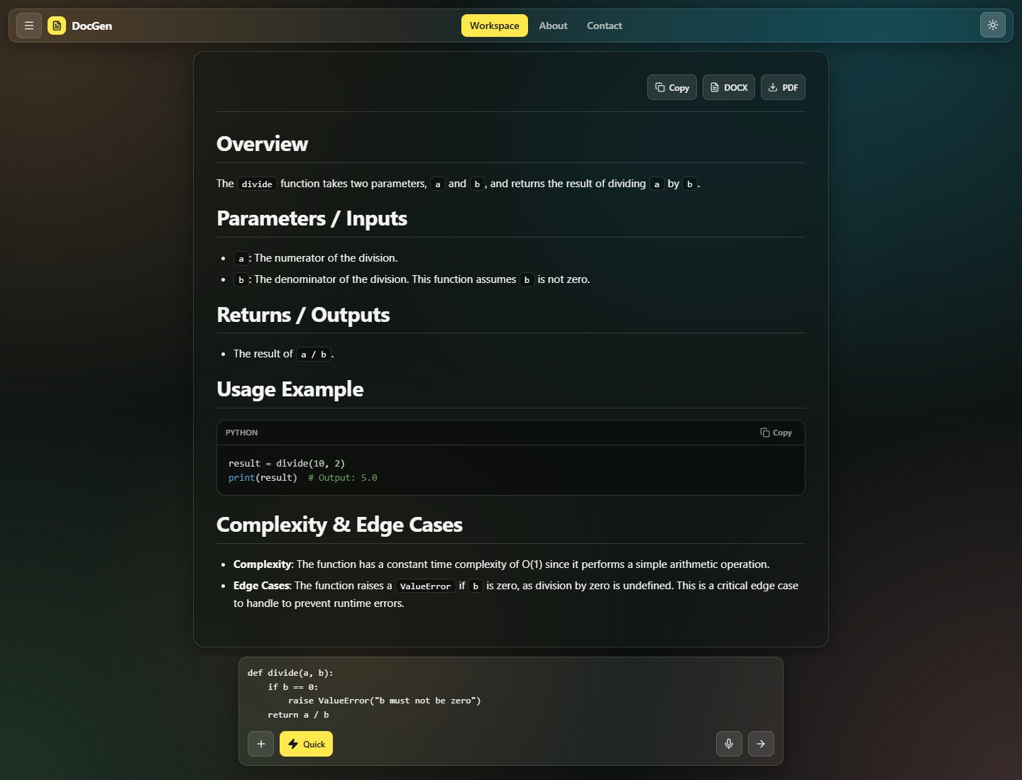 The same document in the dark theme