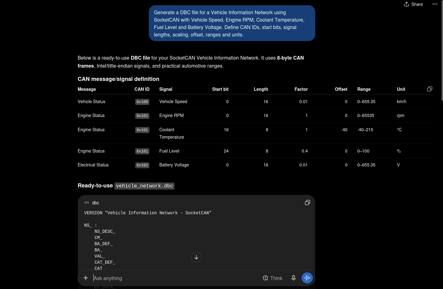 AI-Assisted DBC Generation