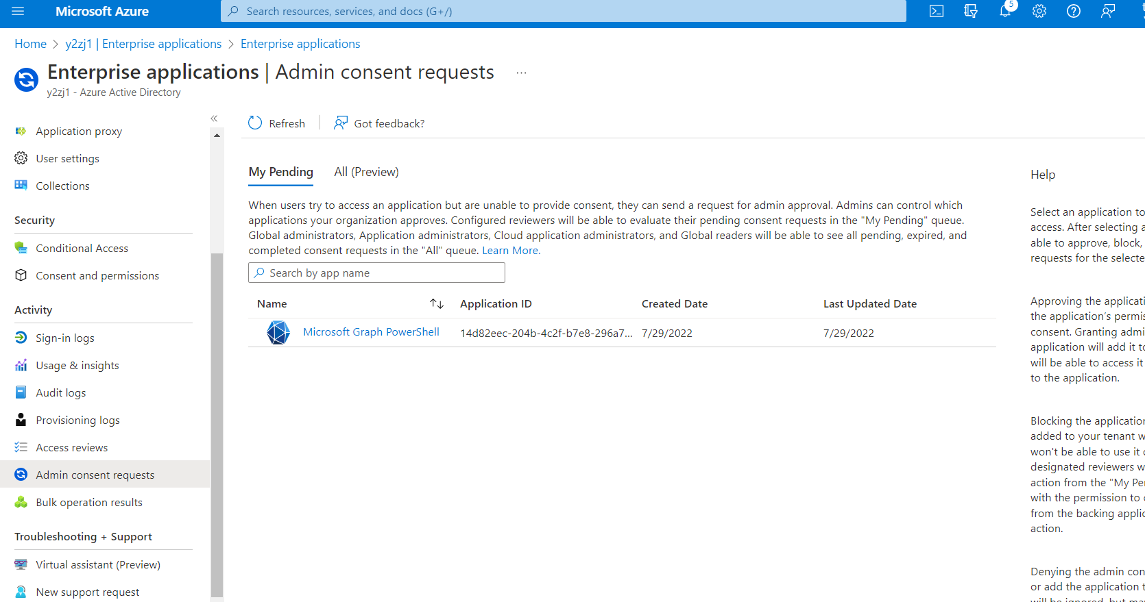 Admin application consent screen 1