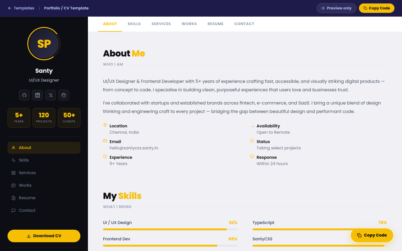 Portfolio template built with SantyCSS
