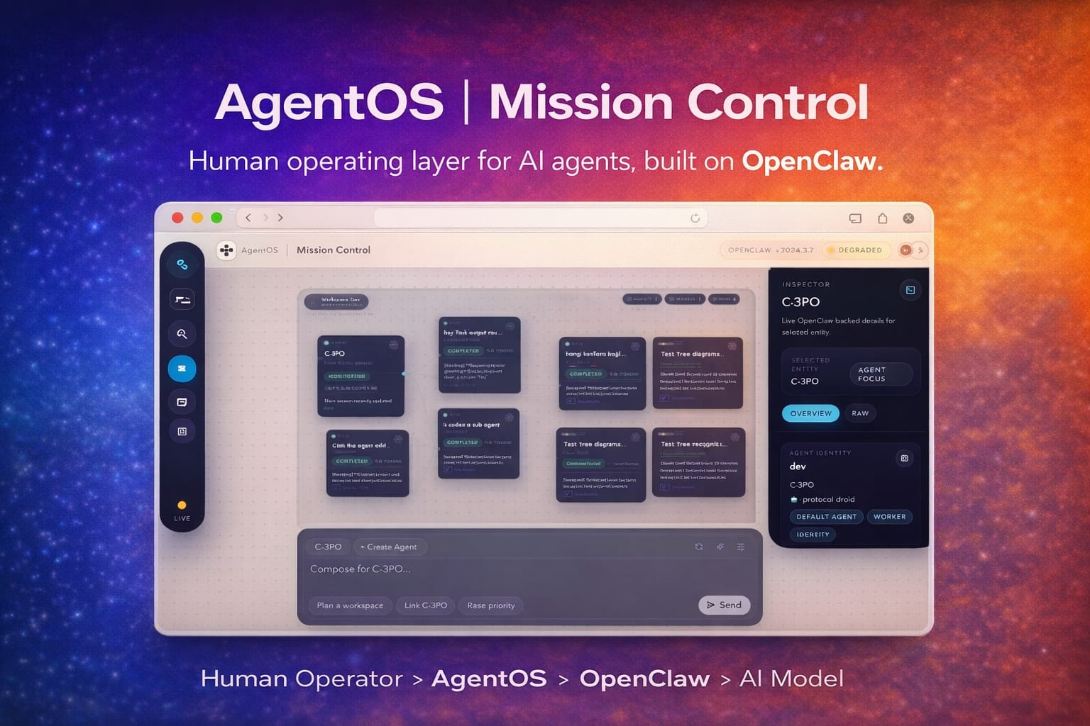 AgentOS mission-control interface
