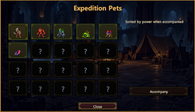 Expedition pet collection and companion selection