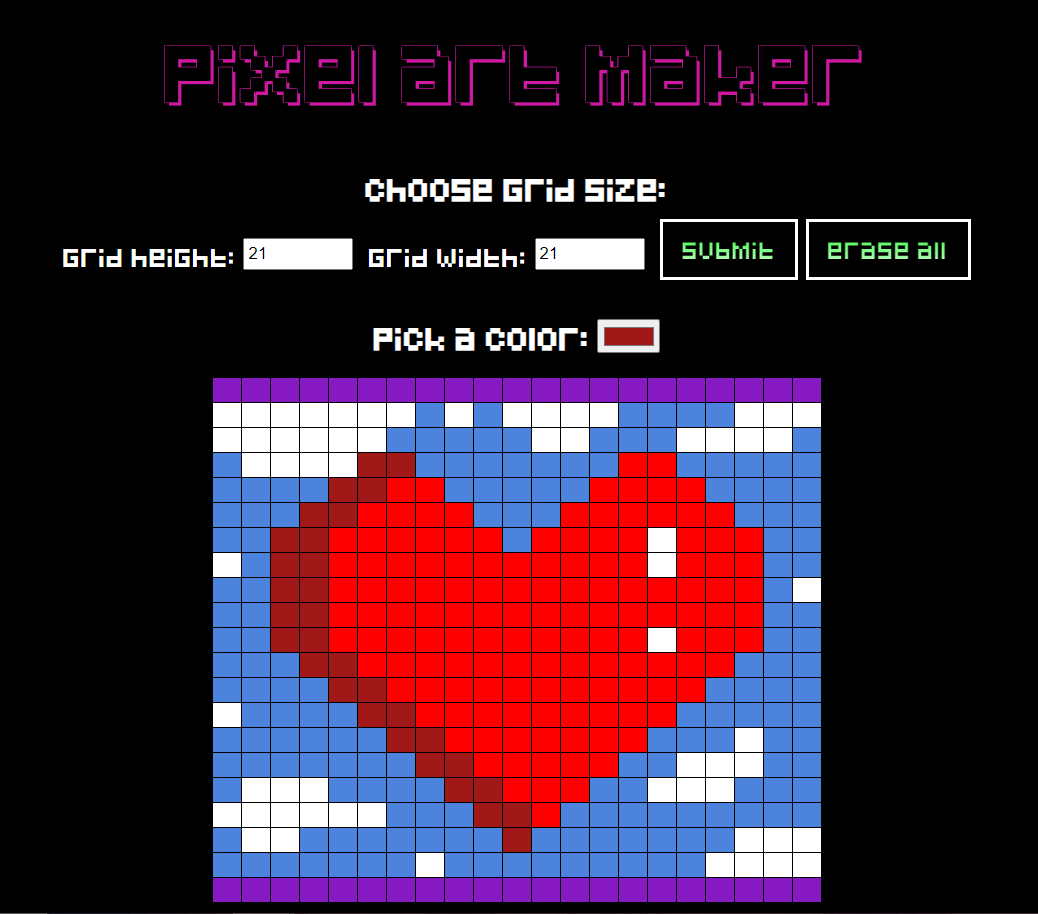 screenshot of pixel art app