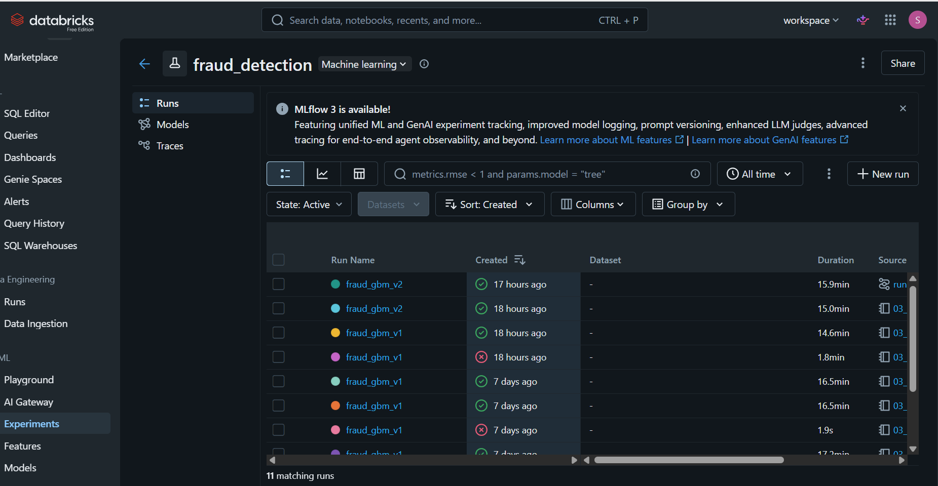 MLflow experiment runs